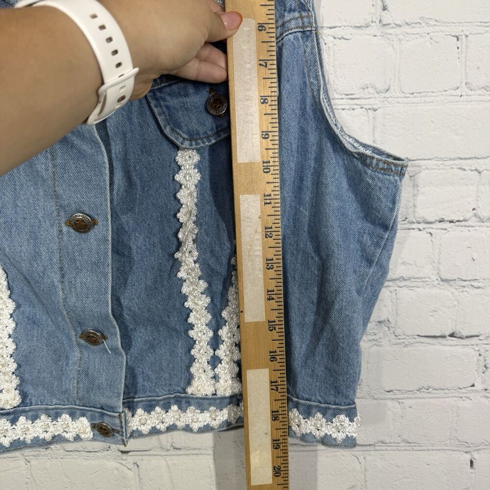 Vintage 90s Y2K Retro Denim Jacket Women XL Button Lace Grunge Fairy Crop Top - Picture 7 of 9